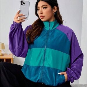 Shein EZwear Colorblock Raglan Zip Up Windbreaker Jacket